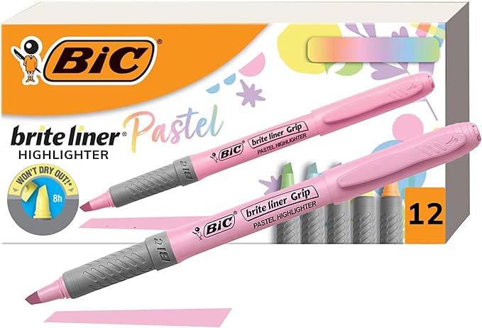 12-Count Gift Set BIC Brite Liner Grip Pastel Highlighters