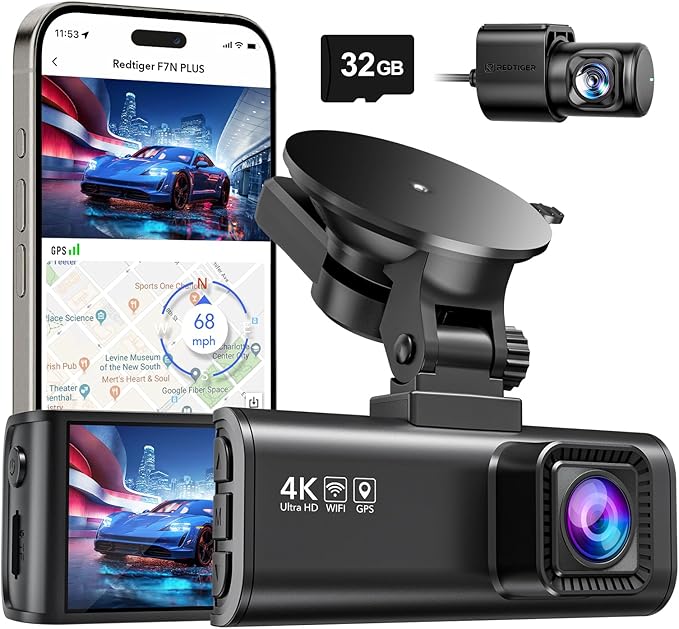 REDTIGER Dash Cam Front Rear, 4K/2.5K Full HD Dash Camera for Cars, Included 32GB Card