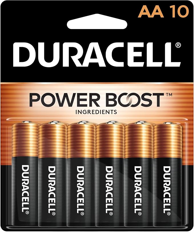 10 Count Pack Double A Battery , Duracell Coppertop AA Batteries with Power Boost Ingredients