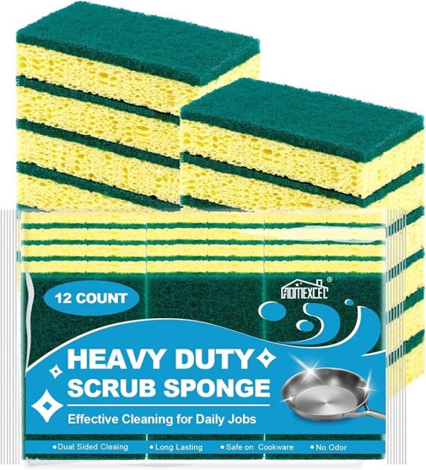 12 Pcs Dual Side Cleaning Heavy Duty Scrub Sponges Kitchen