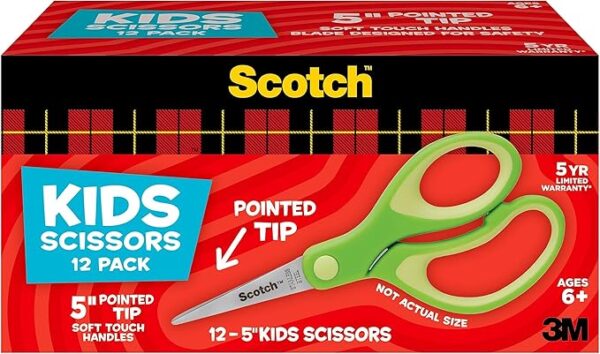 12 Count Teacher’s Pack ,Scotch 5" Soft Touch Blunt Tip Kids Scissors