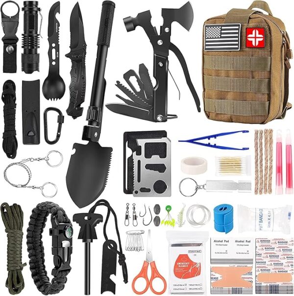 142Pcs Professional Survival Gear and Equipment with Molle Pouch