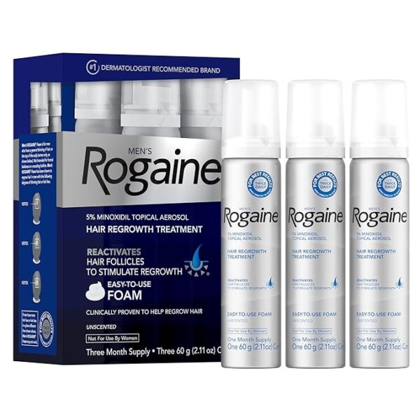 2.11 Ounce , 3-Month Supply , Men's Rogaine 5% Minoxidil Foam for Hair Loss and Hair Regrowth