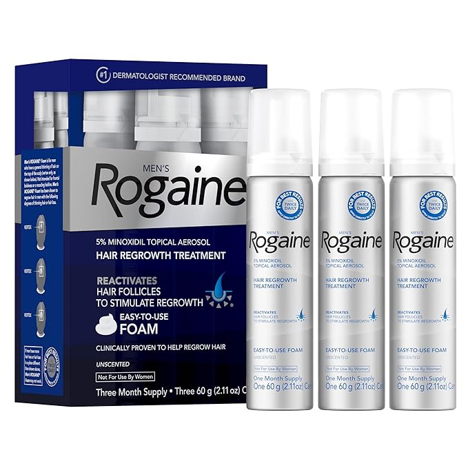 2.11 Ounce , 3-Month Supply , Men’s Rogaine 5% Minoxidil Foam for Hair Loss and Hair Regrowth